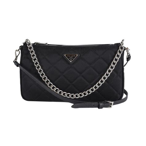 PRADA Prada quilted chain shoulder bag clutch nylon leather 